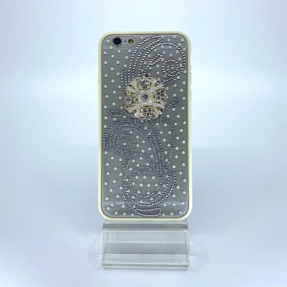 iPhone 6 TPU + PC case. Unique. Handmade. Silver, white rhinestones